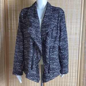 Alfani Black & White Open Front Blazer With Side Zipper Accents Size XL